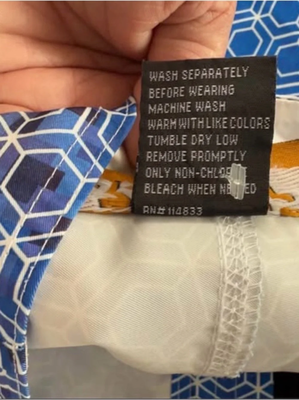 Men's 32” Blue Geometric Board Shorts with Drawstring velcro rs surf